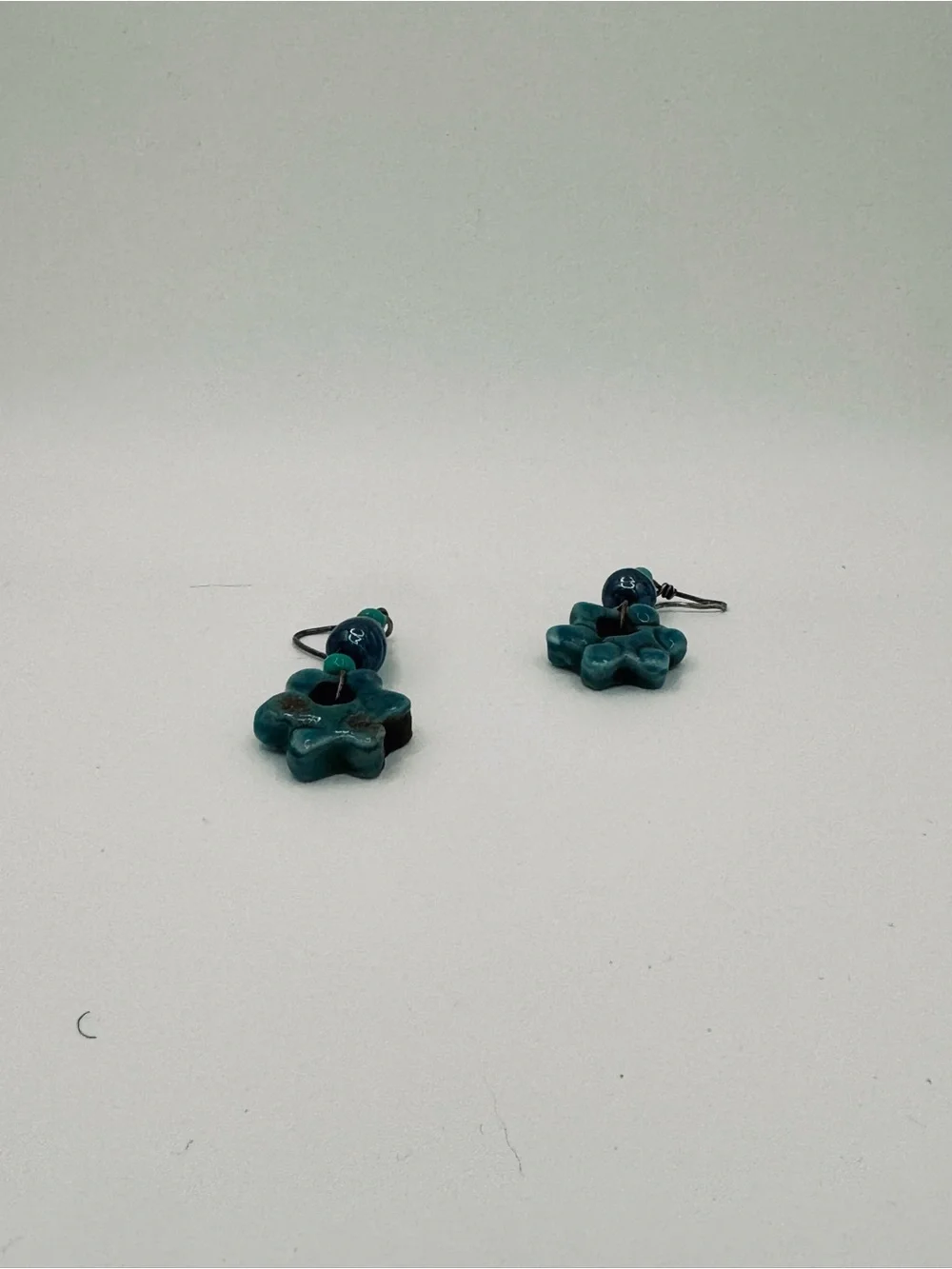 Handmade Turquoise Ceramic Flower Drop Earrings - Women Jewelry
